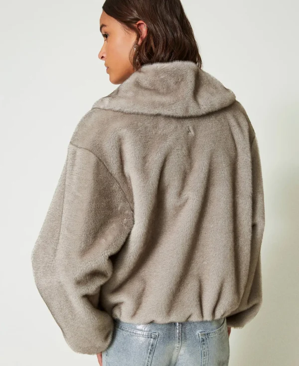 Blousons Et Doudounes*TWINSET Milano Blouson Court En Fausse Fourrure Gris Fumé