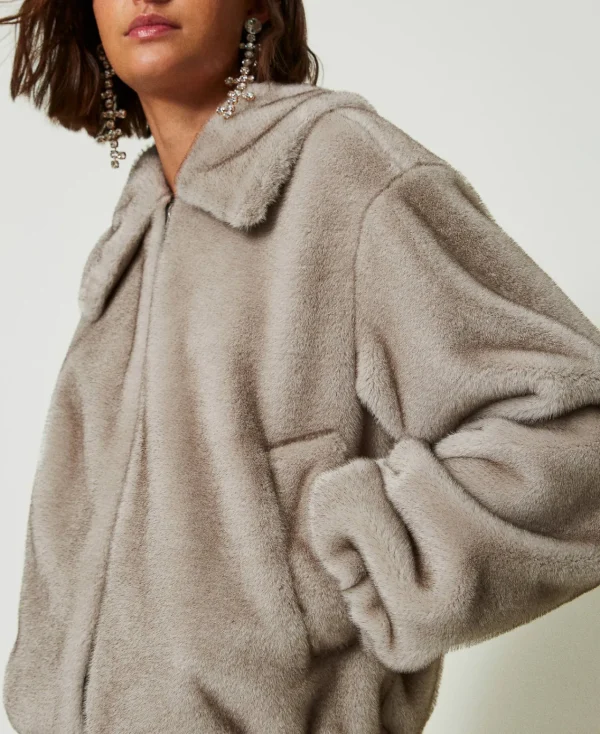 Blousons Et Doudounes*TWINSET Milano Blouson Court En Fausse Fourrure Gris Fumé