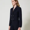 Blousons Et Doudounes | Blazers*TWINSET Milano Blouson Cropped En Crêpe Cady Bleu Classique