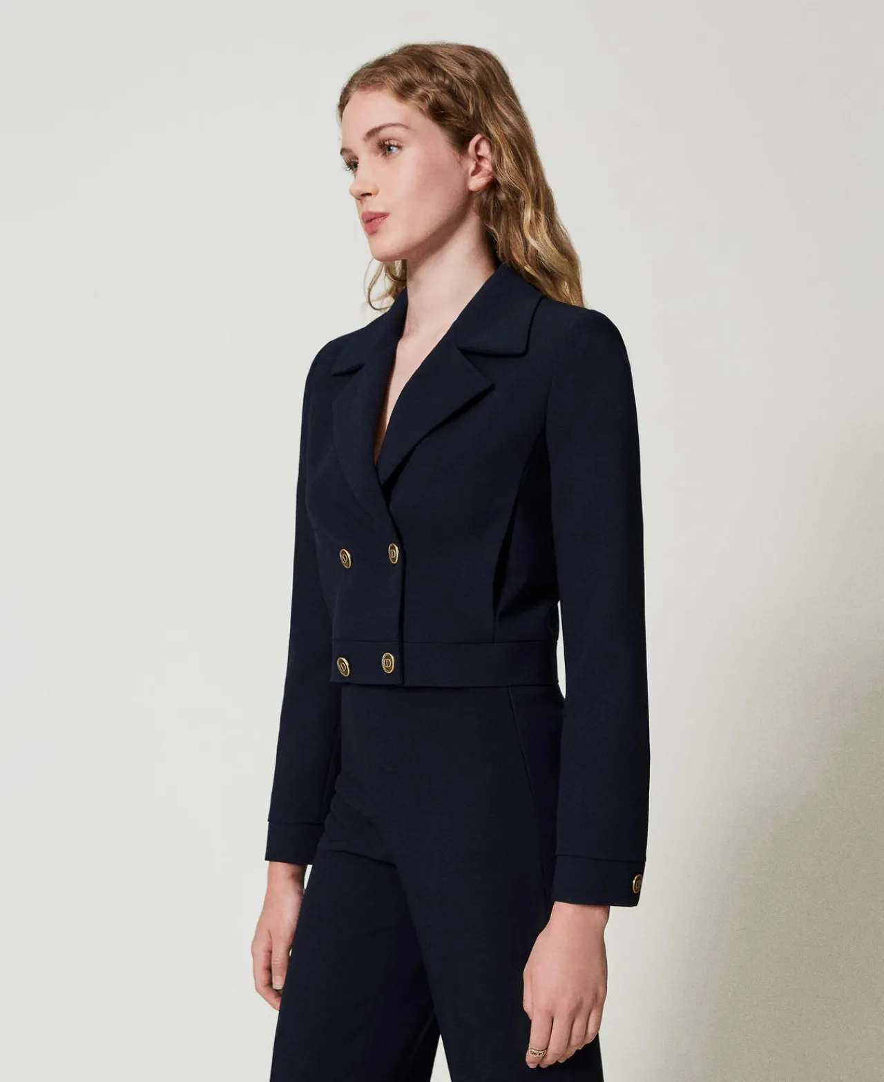 Blousons Et Doudounes | Blazers*TWINSET Milano Blouson Cropped En Crêpe Cady Bleu Classique