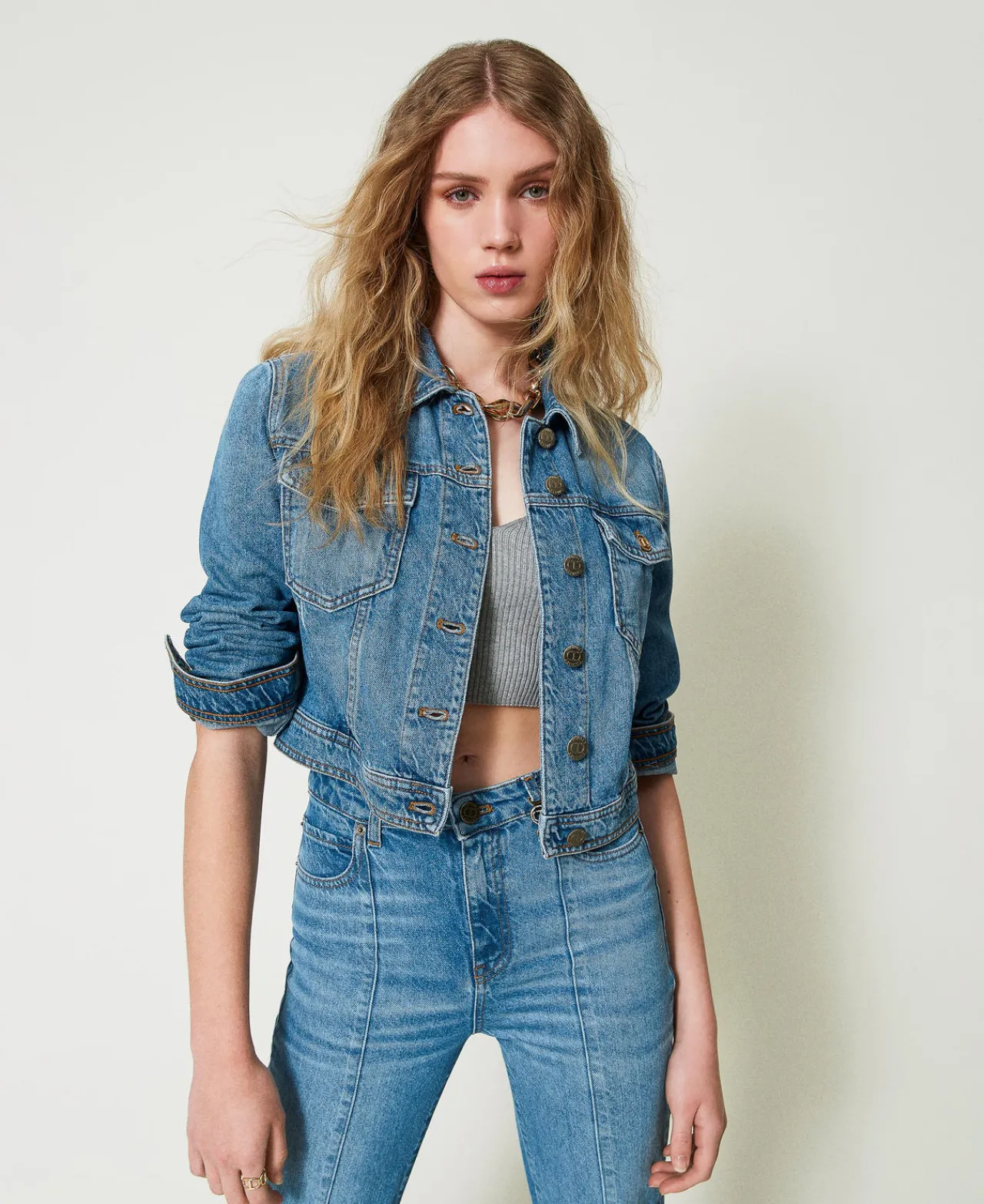 blouson_en_jean_avec_poch_0.webp Blousons Et Doudounes*TWINSET Milano Blouson En Jean Avec Poches Denim