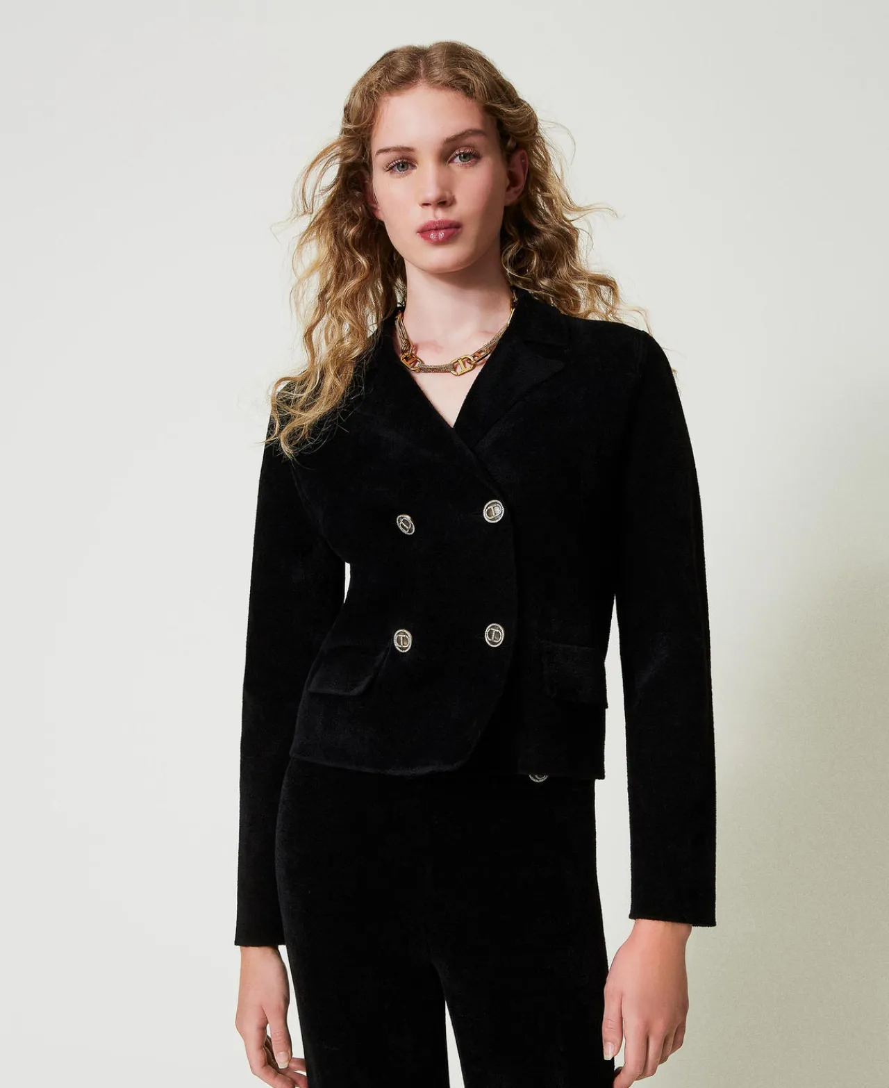 Blousons Et Doudounes | Blazers*TWINSET Milano Blouson En Maille Avec Boutons Oval T Noir
