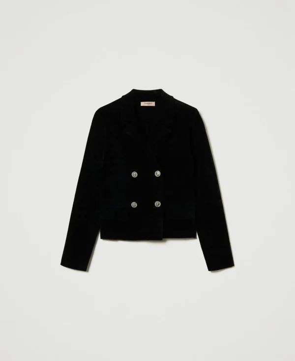 blouson_en_maille_avec_bo_1.webp Blousons Et Doudounes | Blazers*TWINSET Milano Blouson En Maille Avec Boutons Oval T Noir