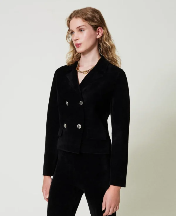 blouson_en_maille_avec_bo_2.webp Blousons Et Doudounes | Blazers*TWINSET Milano Blouson En Maille Avec Boutons Oval T Noir