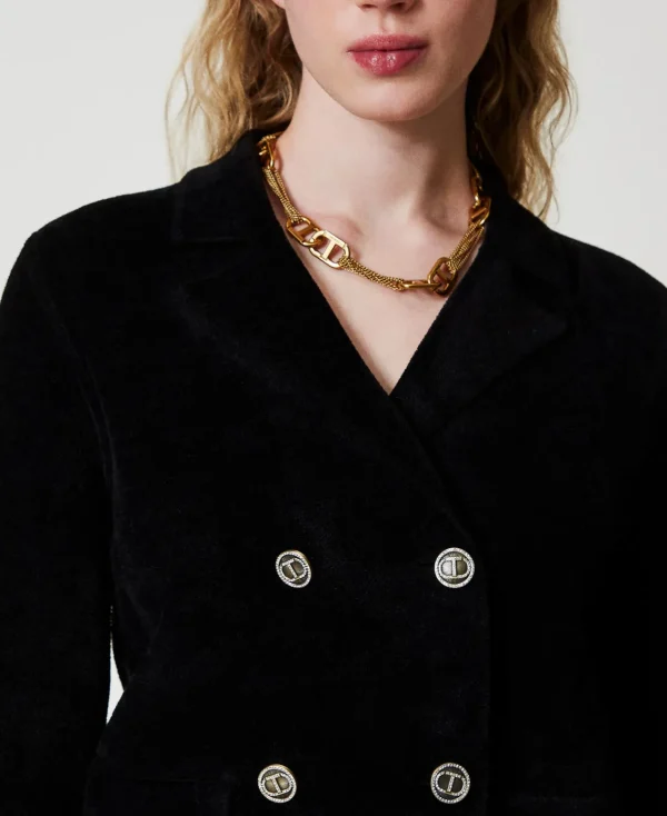 blouson_en_maille_avec_bo_4.webp Blousons Et Doudounes | Blazers*TWINSET Milano Blouson En Maille Avec Boutons Oval T Noir