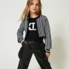 Blousons Et Manteaux*TWINSET Milano Blouson En Maille Jacquard Pied-de-poule Bicolore Blanc Cassé / Noir