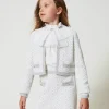 Blousons Et Manteaux*TWINSET Milano Blouson En Maille Jacquard Avec Oval T Bicolore Blanc Cassé/Argent Métallisé