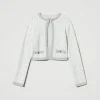 Blousons Et Manteaux*TWINSET Milano Blouson En Maille Jacquard Avec Oval T Bicolore Blanc Cassé/Argent Métallisé