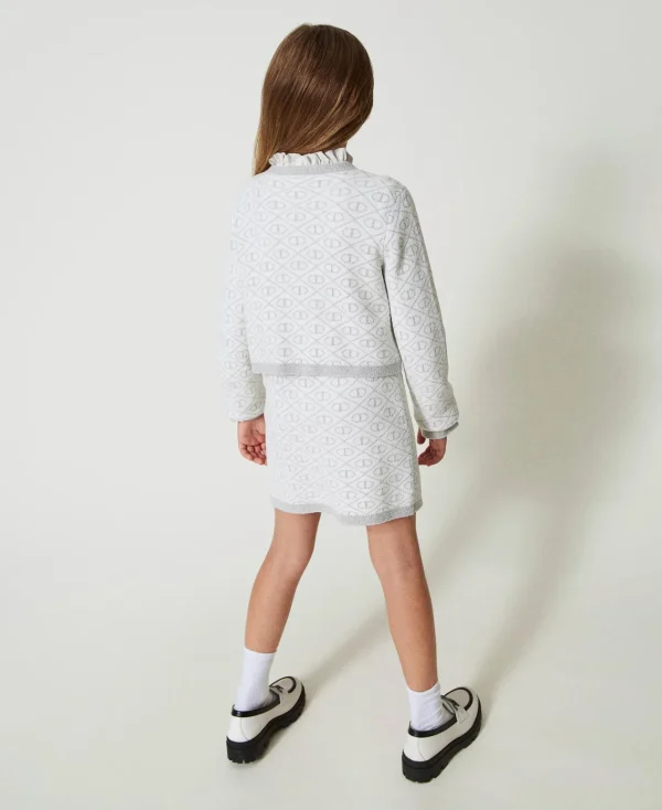 Blousons Et Manteaux*TWINSET Milano Blouson En Maille Jacquard Avec Oval T Bicolore Blanc Cassé/Argent Métallisé