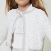 Blousons Et Manteaux*TWINSET Milano Blouson En Maille Jacquard Avec Oval T Bicolore Blanc Cassé/Argent Métallisé