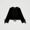 blouson_en_velours_avec_b_1.webp Blousons Et Doudounes | Blazers*TWINSET Milano Blouson En Velours Avec Broderie Noir