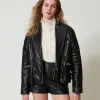 blouson_motard_fairfax_en_2.webp Blousons Et Doudounes*TWINSET Milano Blouson Motard «Fairfax» En Cuir Noir