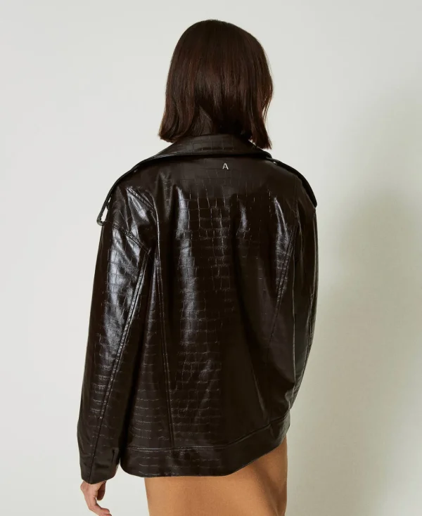 blouson_perfecto_avec_imp_4.webp Blousons Et Doudounes*TWINSET Milano Blouson Perfecto Avec Imprimé Animalier Marron « Molè »