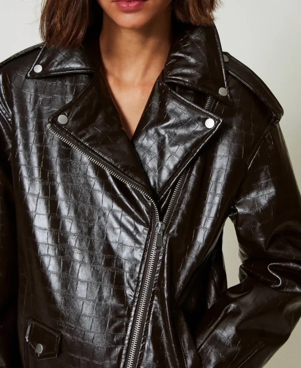 blouson_perfecto_avec_imp_5.webp Blousons Et Doudounes*TWINSET Milano Blouson Perfecto Avec Imprimé Animalier Marron « Molè »
