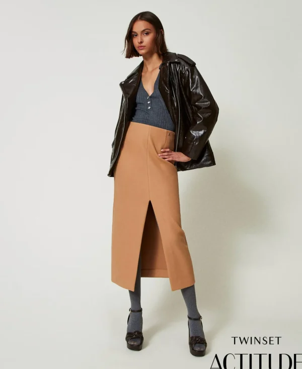 blouson_perfecto_avec_imp_7.webp Blousons Et Doudounes*TWINSET Milano Blouson Perfecto Avec Imprimé Animalier Marron « Molè »