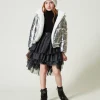 Blousons Et Manteaux*TWINSET Milano Blouson Réversible En Fausse Fourrure Bicolore Blanc Cassé/Argent Métallisé