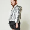 Blousons Et Manteaux*TWINSET Milano Blouson Réversible En Fausse Fourrure Bicolore Blanc Cassé/Argent Métallisé
