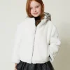 Blousons Et Manteaux*TWINSET Milano Blouson Réversible En Fausse Fourrure Bicolore Blanc Cassé/Argent Métallisé