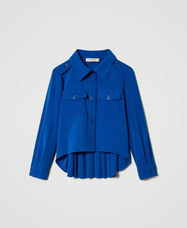 blouson_surchemise_en_fla_1.webp Blousons Et Manteaux | Blouses Et Chemises*TWINSET Milano Blouson Surchemise En Flanelle Bleu « Surf »