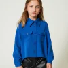 blouson_surchemise_en_fla_2.webp Blousons Et Manteaux | Blouses Et Chemises*TWINSET Milano Blouson Surchemise En Flanelle Bleu « Surf »