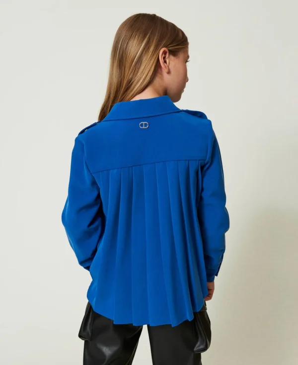 blouson_surchemise_en_fla_3.webp Blousons Et Manteaux | Blouses Et Chemises*TWINSET Milano Blouson Surchemise En Flanelle Bleu « Surf »