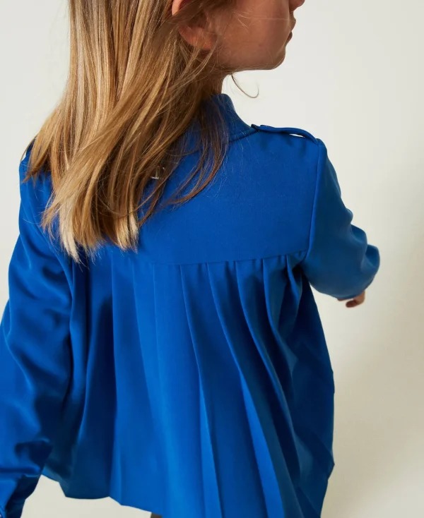 blouson_surchemise_en_fla_4.webp Blousons Et Manteaux | Blouses Et Chemises*TWINSET Milano Blouson Surchemise En Flanelle Bleu « Surf »