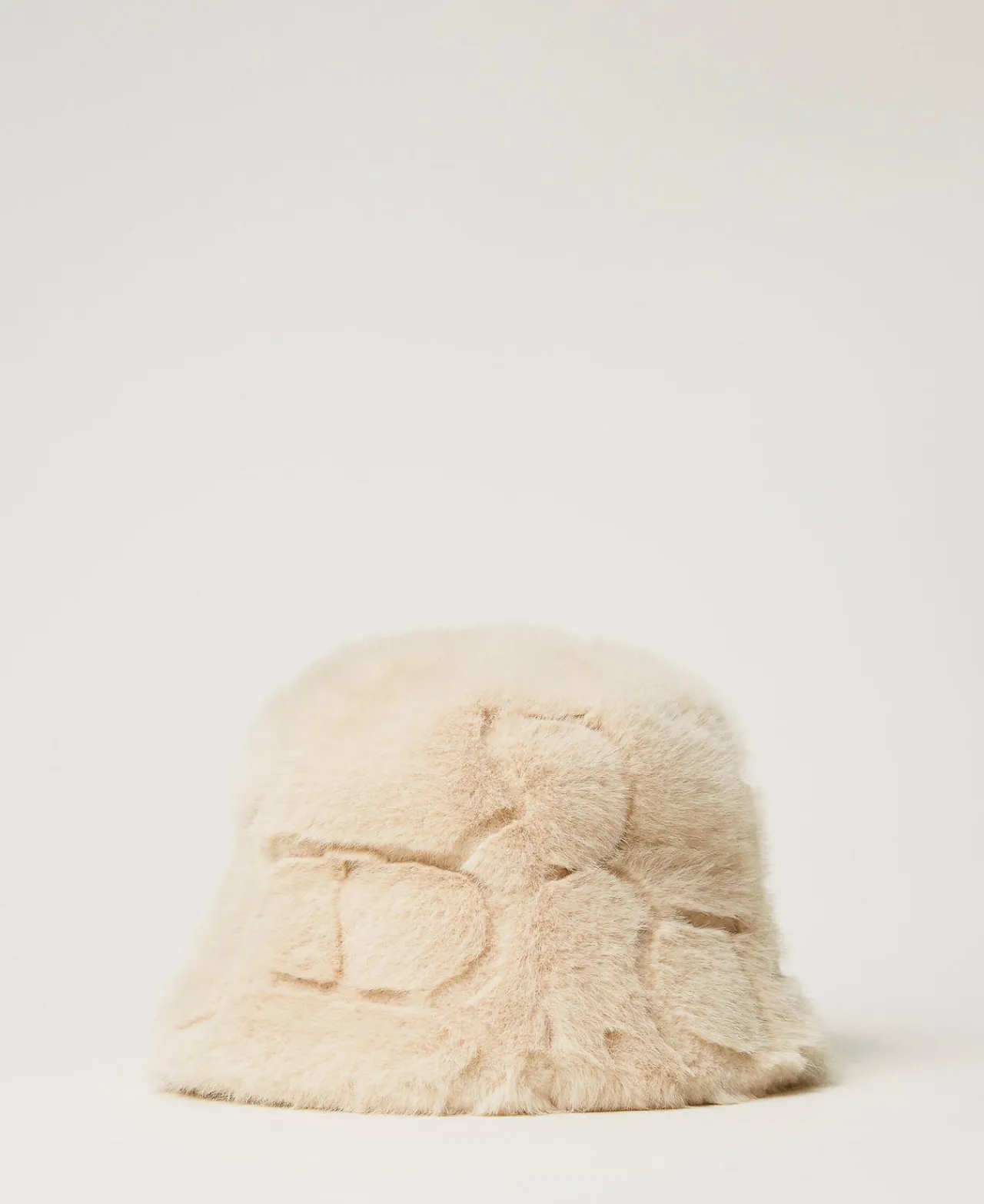 Chapeaux*TWINSET Milano Bob En Fausse Fourrure Avec Logo Blanc « White Cream »