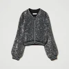Blousons Et Manteaux*TWINSET Milano Bomber Avec Sequins All-over Canon de Fusil Métallisé
