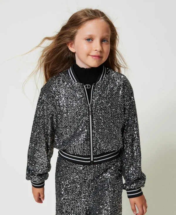 Blousons Et Manteaux*TWINSET Milano Bomber Avec Sequins All-over Canon de Fusil Métallisé