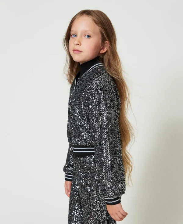 Blousons Et Manteaux*TWINSET Milano Bomber Avec Sequins All-over Canon de Fusil Métallisé