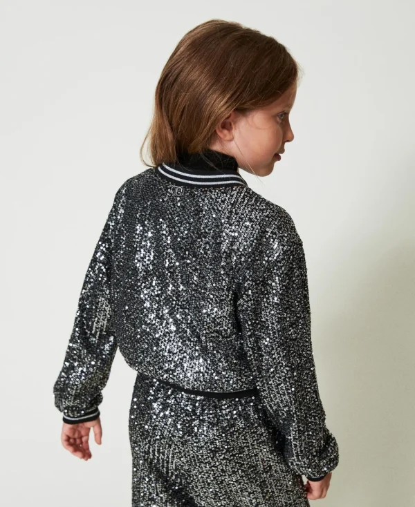 Blousons Et Manteaux*TWINSET Milano Bomber Avec Sequins All-over Canon de Fusil Métallisé