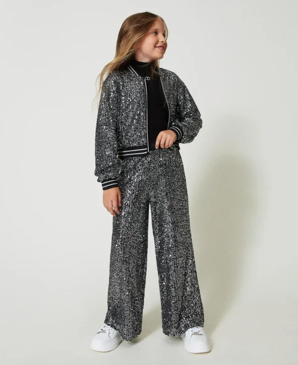 Blousons Et Manteaux*TWINSET Milano Bomber Avec Sequins All-over Canon de Fusil Métallisé