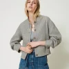 Blousons Et Doudounes*TWINSET Milano Bomber En Drap Double Avec Sequins Double Rayure Gris Chiné
