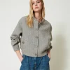 Blousons Et Doudounes*TWINSET Milano Bomber En Drap Double Avec Sequins Double Rayure Gris Chiné