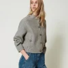 Blousons Et Doudounes*TWINSET Milano Bomber En Drap Double Avec Sequins Double Rayure Gris Chiné