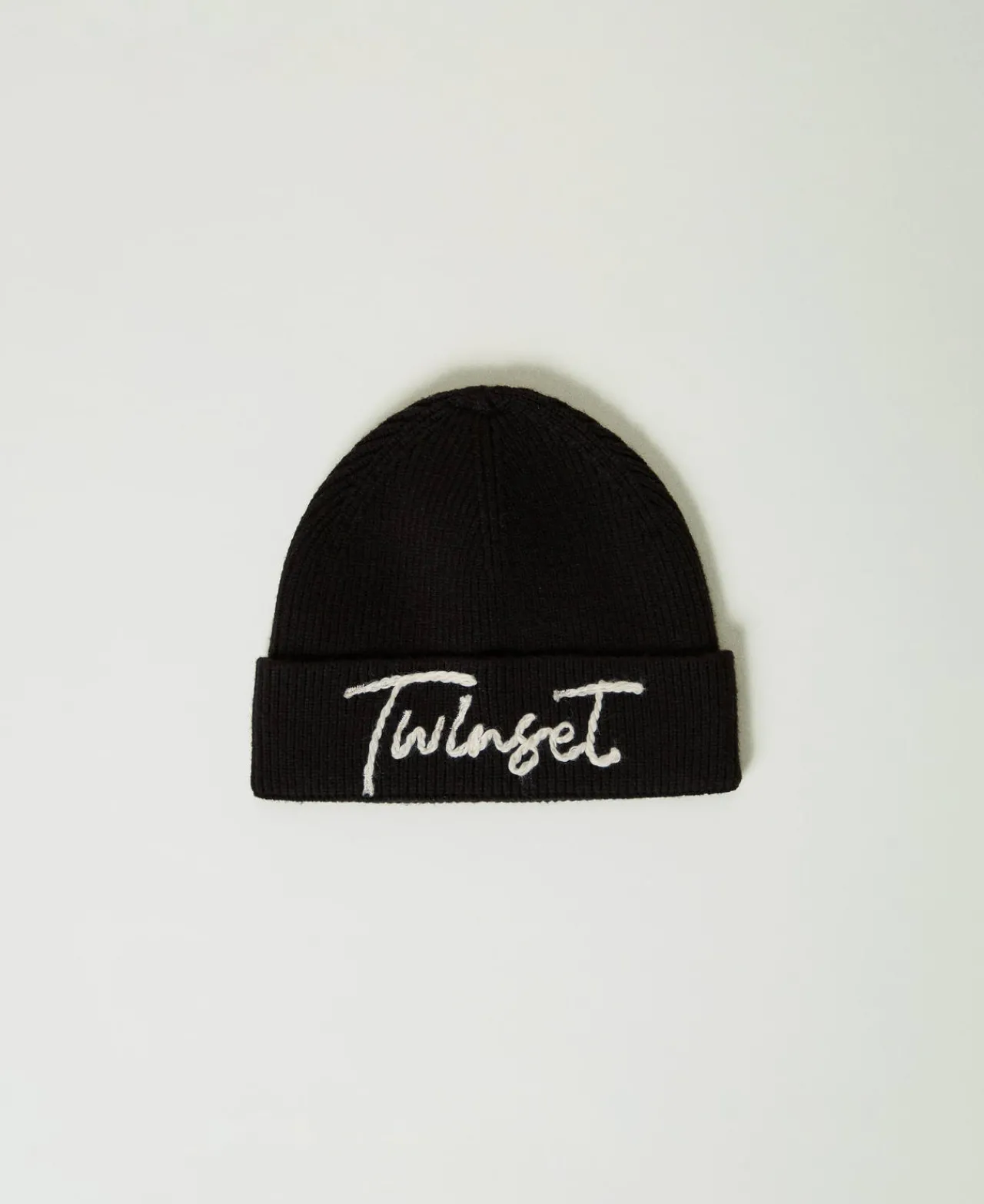 Chapeaux*TWINSET Milano Bonnet En Maille Avec Broderie Siglée Noir