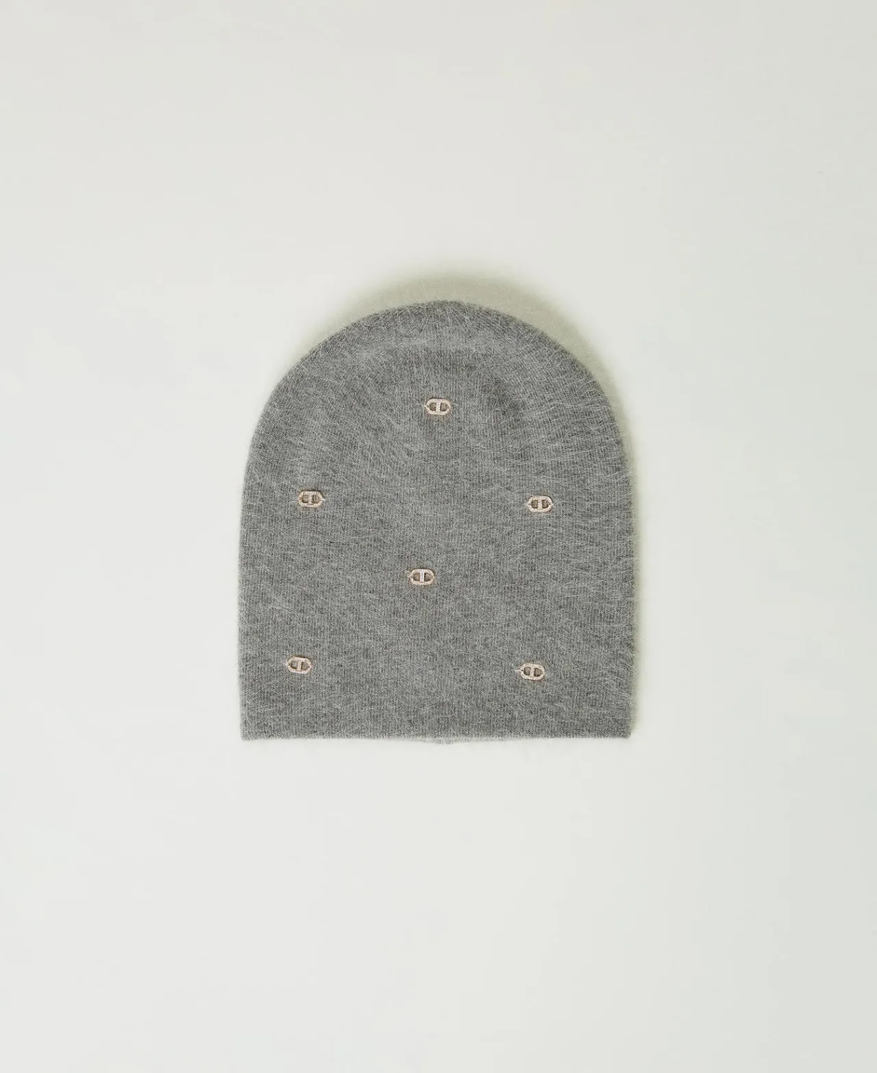 Chapeaux*TWINSET Milano Bonnet En Maille Avec Oval T Gris Chiné Foncé