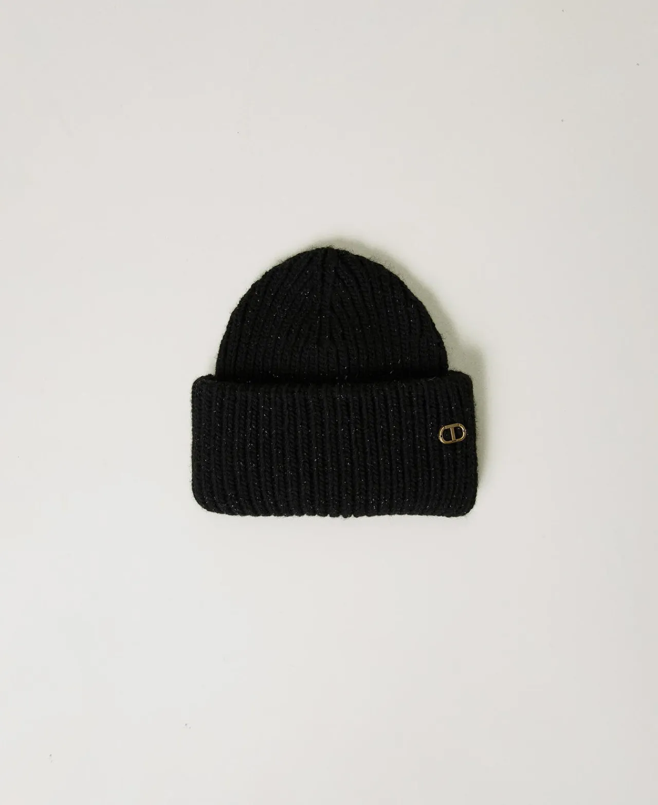 Chapeaux*TWINSET Milano Bonnet En Maille Côtelée Avec Oval T Noir