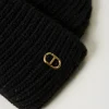 Chapeaux*TWINSET Milano Bonnet En Maille Côtelée Avec Oval T Noir