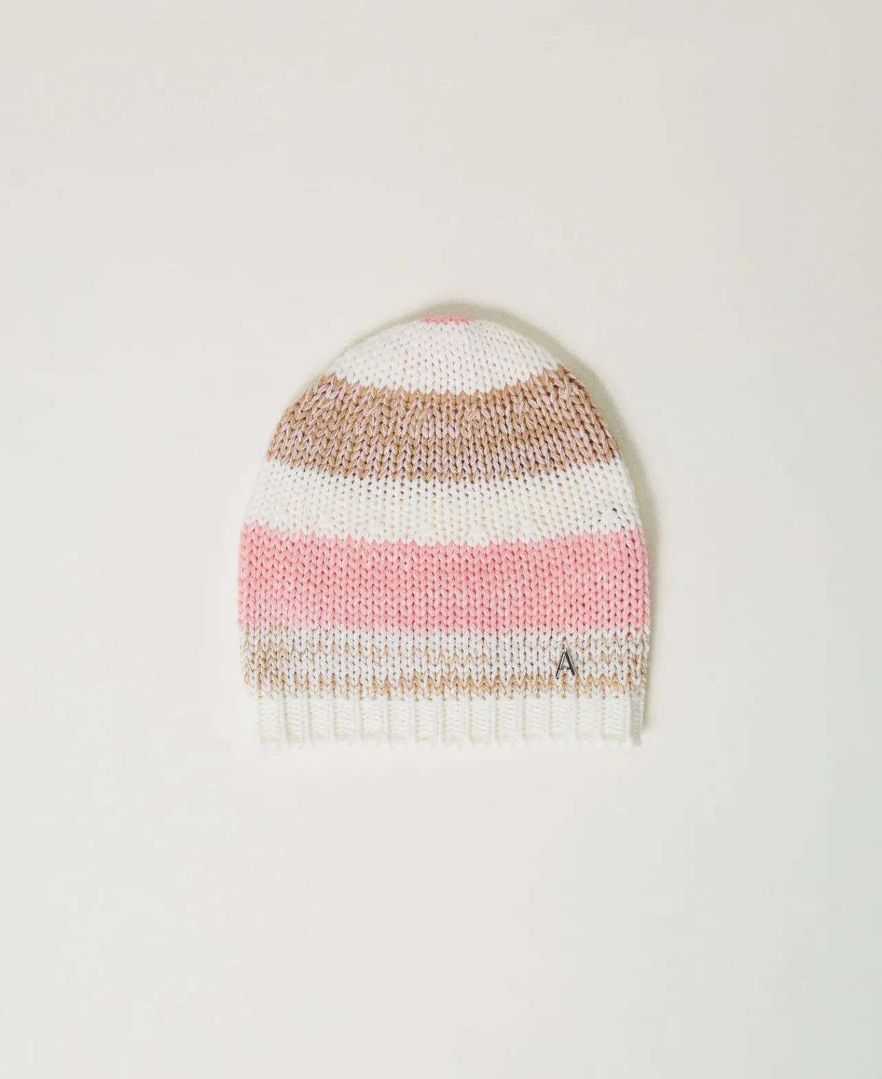 Chapeaux*TWINSET Milano Bonnet En Maille Jacquard Multicolore Rose « Crystal Pink »/Marron « Cinnamon »/Blanc