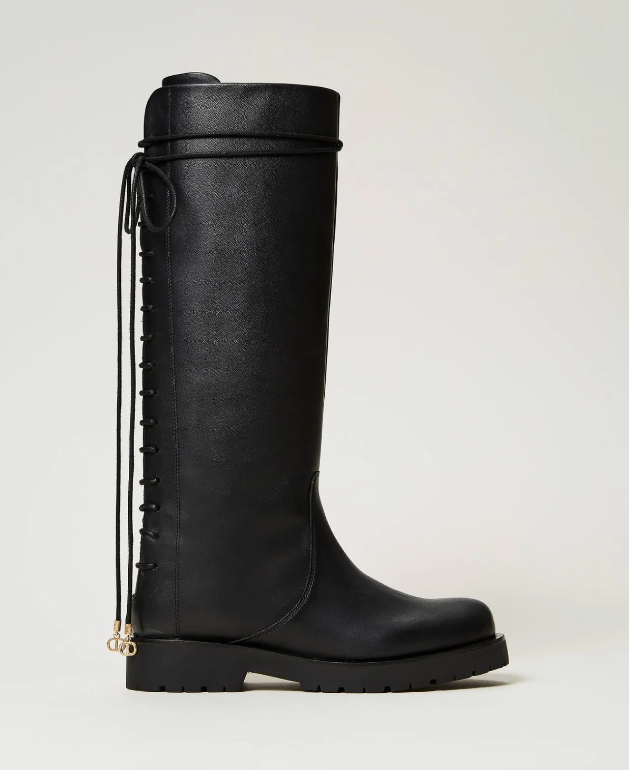 Chaussures Plates | Bottes Et Bottines*TWINSET Milano Bottes à Lacets En Cuir Noir