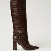 bottes__talons_avec_impri_0.webp Chaussures À Talons | Bottes Et Bottines*TWINSET Milano Bottes à Talons Avec Imprimé Croco Coffee Chocolate