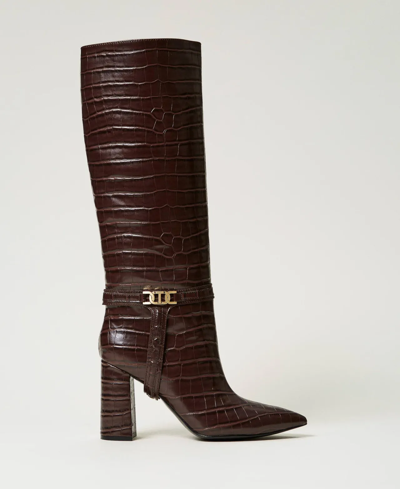 Chaussures À Talons | Bottes Et Bottines*TWINSET Milano Bottes à Talons Avec Imprimé Croco Coffee Chocolate