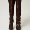bottes__talons_avec_impri_4.webp Chaussures À Talons | Bottes Et Bottines*TWINSET Milano Bottes à Talons Avec Imprimé Croco Coffee Chocolate