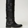 bottes_en_cuir_avec_bride_0.webp Chaussures Plates | Bottes Et Bottines*TWINSET Milano Bottes En Cuir Avec Brides Noir
