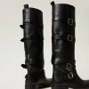 bottes_en_cuir_avec_bride_3.webp Chaussures Plates | Bottes Et Bottines*TWINSET Milano Bottes En Cuir Avec Brides Noir