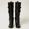 bottes_en_cuir_avec_bride_4.webp Chaussures Plates | Bottes Et Bottines*TWINSET Milano Bottes En Cuir Avec Brides Noir