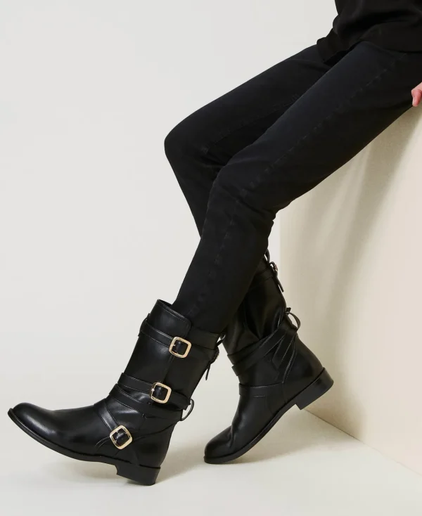 bottes_motardes_avec_brid_1.webp Chaussures Plates | Bottes Et Bottines*TWINSET Milano Bottes Motardes Avec Brides Noir