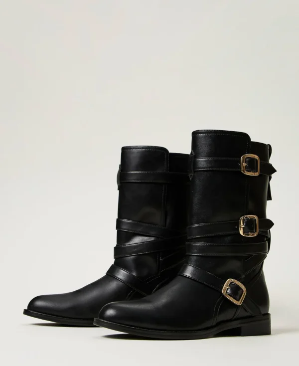 bottes_motardes_avec_brid_2.webp Chaussures Plates | Bottes Et Bottines*TWINSET Milano Bottes Motardes Avec Brides Noir