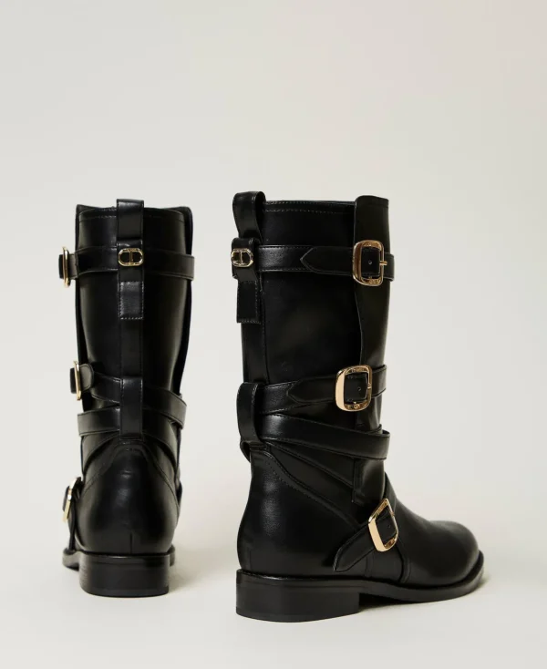 bottes_motardes_avec_brid_3.webp Chaussures Plates | Bottes Et Bottines*TWINSET Milano Bottes Motardes Avec Brides Noir